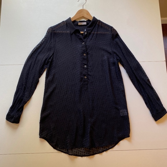 Equipment Femme Black Silk Swiss Dot Sheer Tunic Blouse Size Small - Picture 5 of 15